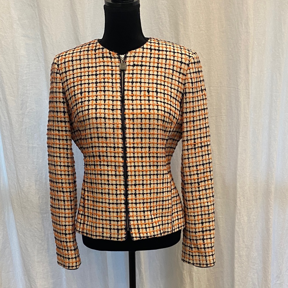 Doncaster Women's Peach and Blue 100% Silk Checkered Jacket